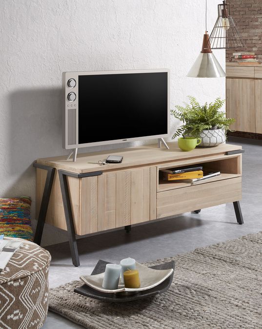 Mueble para TV Delsie de madera maciza de acacia natural con