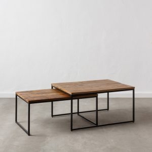 Set 2 mesas de centro madera y metal 80x60